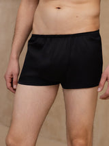 Black silk men’s boxer briefs with mid-rise elastic waistband