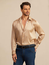 [Yellow Heart Geo] SilkSilky  Long Sleeve Lapel Collar Men's Shirt 005