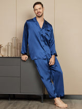 [Dark Blue] SilkSilky  Long Sleeve Lapel Collar Men's Pajamas 004