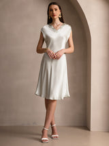 [Light Green] SilkSilky  Cap Sleeve V Neck Nightgown 005