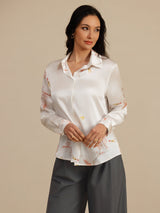 [White] SilkSilky  Long Sleeve Lapel Collar Women's Shirt 004
