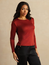 [Fired Brick] SilkSilky  Long Sleeve Crew Neck Women's T-Shirt 007