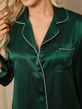 [Green] SilkSilky  Long Sleeve Lapel Collar Women's Pajamas 007