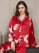 [Dark Red] SilkSilky  Long Sleeve Lapel Collar Women's Pajamas 005