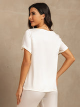 [White] SilkSilky  Short Sleeve Round Neck Women's Pajamas 002