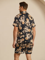 [Black Dragon] SilkSilky  Short Sleeve Lapel Collar Men's Pajamas 002