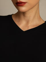 [Black] SilkSilky  Short Sleeve V Neck Women's T-Shirt 004