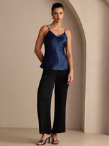[Dark Blue] SilkSilky  Spaghetti Strap V Neck Camisole Top 005