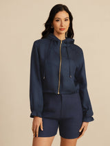 [Dark Blue] SilkSilky  Long Sleeve Hooded Women's Outerwear 004