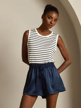 [White Stripe] SilkSilky  Sleeveless Round Neck Camisole Top 007