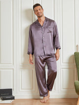 [Purple Gray] SilkSilky  Long Sleeve Lapel Collar Men's Pajamas 003