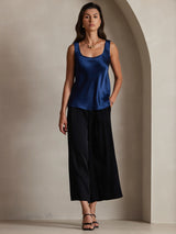 Royal blue 19 momme silk sleeveless U-neck tank top with straight fit