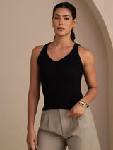 [Black] SilkSilky  Sleeveless Deep V Neck Camisole Top 003