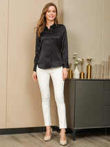 [Black] SilkSilky  Long Sleeve Lapel Collar Women's Shirts 005