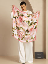 Pink floral print 90x90cm mulberry silk square scarf