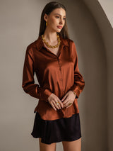 [Caramel] SilkSilky  Long Sleeve Lapel Collar Women's Shirts 004