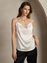 [Light Gray] SilkSilky  19Momme Stretch Silk Charmeuse Spaghetti Strap Cowl Neck Camisole Top 001