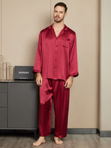 [Wine] SilkSilky  Long Sleeve Lapel Collar Men's Pajamas 001