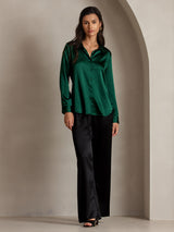 [Dark Green] SilkSilky  Long Sleeve Lapel Collar Women's Shirt 005