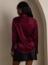 [Dark Red] SilkSilky  Long Sleeve Lapel Collar Women's Shirts 002