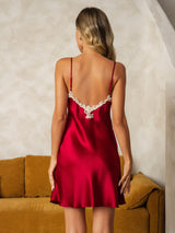 [Wine] SilkSilky  Spaghetti Strap V Neck Nightgown 003