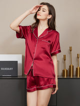 [Wine] SilkSilky  Short Sleeve Lapel Collar Women's Pajamas 004