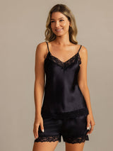 [Black] SilkSilky  Spaghetti Strap V Neck Camisole Set 003