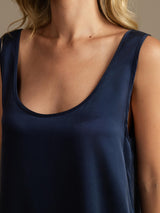 [Dark Blue] SilkSilky  19Momme Machine-Washable Silk Sleeveless Scoop Neck Women's Pajamas 004
