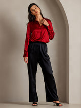 [Red] SilkSilky  Long Sleeve Lapel Collar Women's Shirt 005
