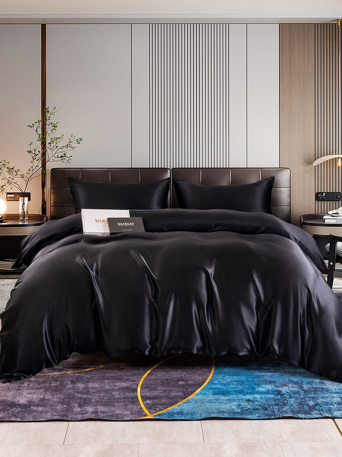 [Black] SilkSilky  22Momme Bedding Set 001