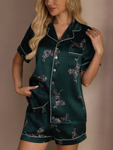 [Emerald Zebra] SilkSilky  Short Sleeve Lapel Collar Women's Pajamas 005