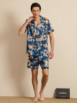 [Navy Dragon] SilkSilky  Short Sleeve Lapel Collar Men's Pajamas 006