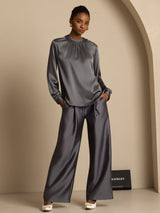 [Dark Gray] SilkSilky  Long Sleeve Round Neck Women's Blouse 003