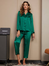 [Green] SilkSilky  Long Sleeve Lapel Collar Women's Pajamas 004