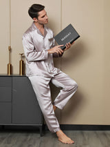 [Pale Mauve] SilkSilky  Long Sleeve Lapel Collar Men's Pajamas 005