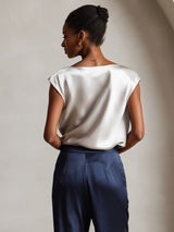 [Light Gray] SilkSilky  Cap Sleeve Cowl Neck Women's T-Shirt 002
