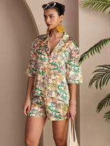 [Sand Crocodile] SilkSilky  Half Sleeve Lapel Collar Women's Pajamas 004
