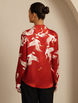 [Wine] SilkSilky  Long Sleeve Lapel Collar Women's Shirt 002