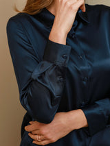 [Dark Blue] SilkSilky  Long Sleeve Lapel Collar Women's Shirts 004
