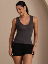[Gray] SilkSilky  Sleeveless Deep V Neck Camisole Top 001