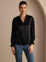 [Black] SilkSilky  Long Sleeve Split Women's Blouse 001