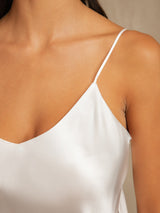 [White] SilkSilky  Spaghetti Strap V Neck Camisole Set 007