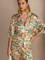 [Sand Crocodile] SilkSilky  Half Sleeve Lapel Collar Women's Pajamas 005