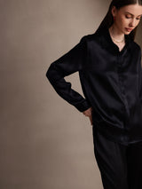 [Black] SilkSilky  Long Sleeve Lapel Collar Women's Shirts 005