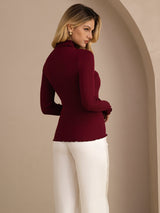 [Wine] SilkSilky  Long Sleeve Turtle Neck Women's T-Shirt 002