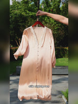 SilkSilky  Long Sleeve Deep V Neck Nightgown video 001